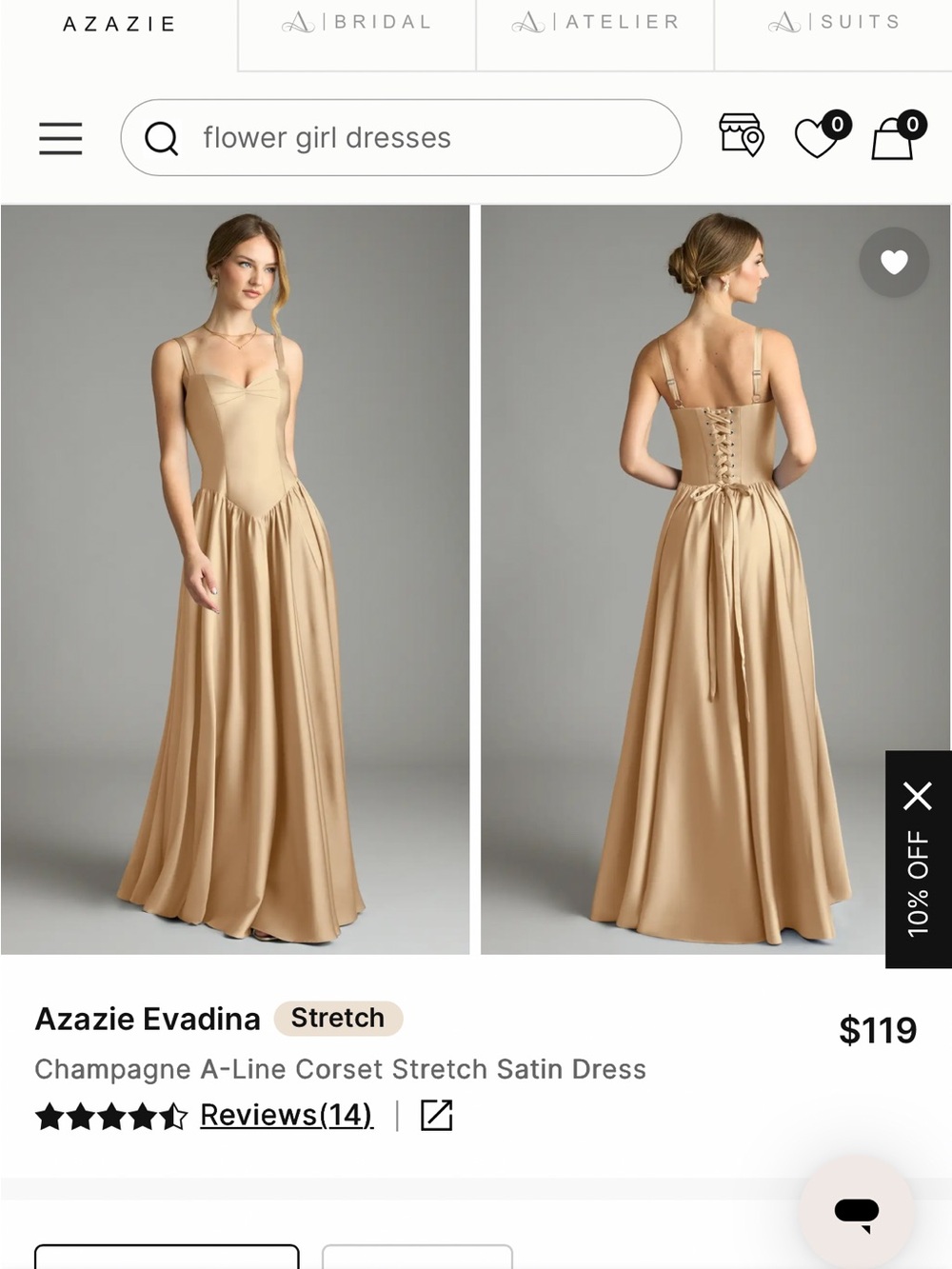 Azazie Stretch Satin A-Line Corset Dress in Champagne
